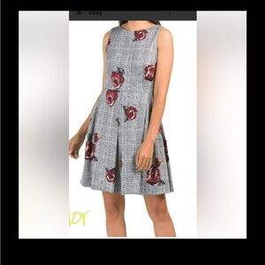 Dress Barn Black and Red Rose Pattern Midi Dress